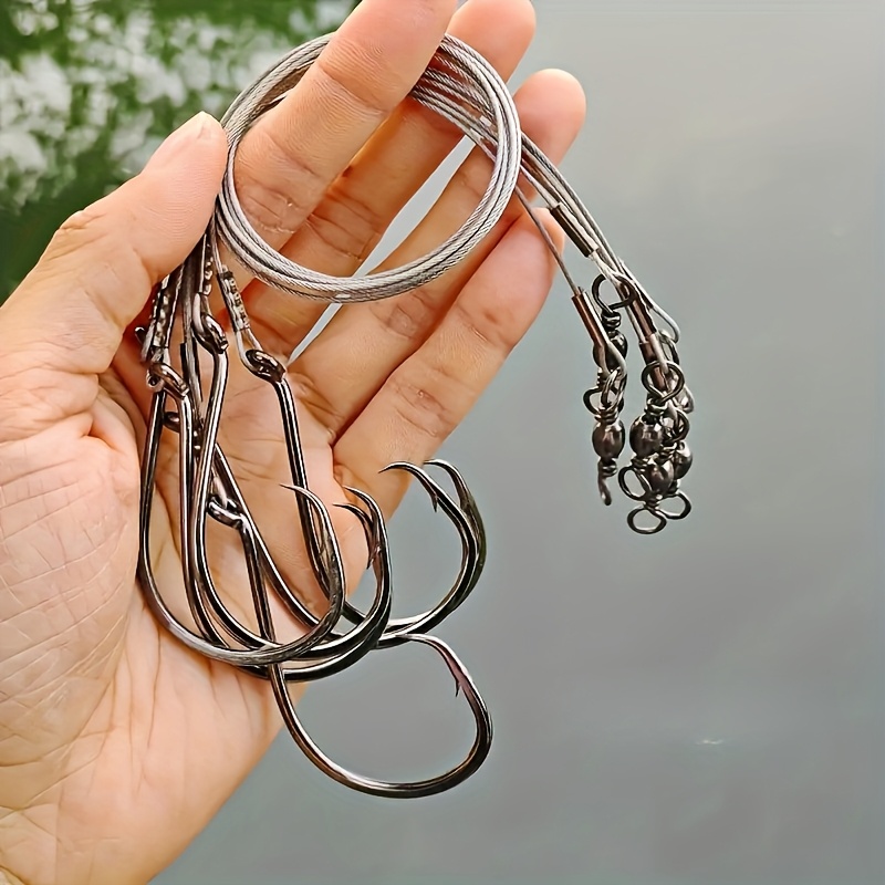 Fishing Hook Circle - 25個入りヘビーデューティーサークルフックリグ、スチールリーダーワイヤー付き、海水バス・ナマズ釣り用ルアーリグ