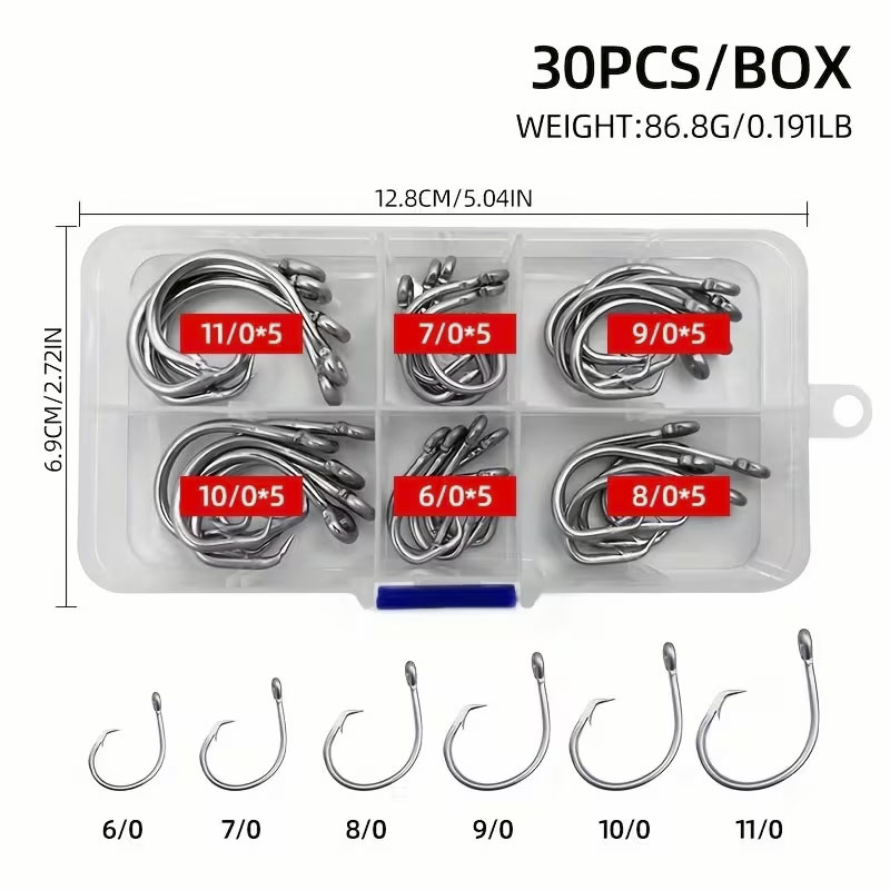 30個/箱 釣り針 ステンレス製 ワイドギャップ サークル  - Fishing Hook Circle のレビューと価格