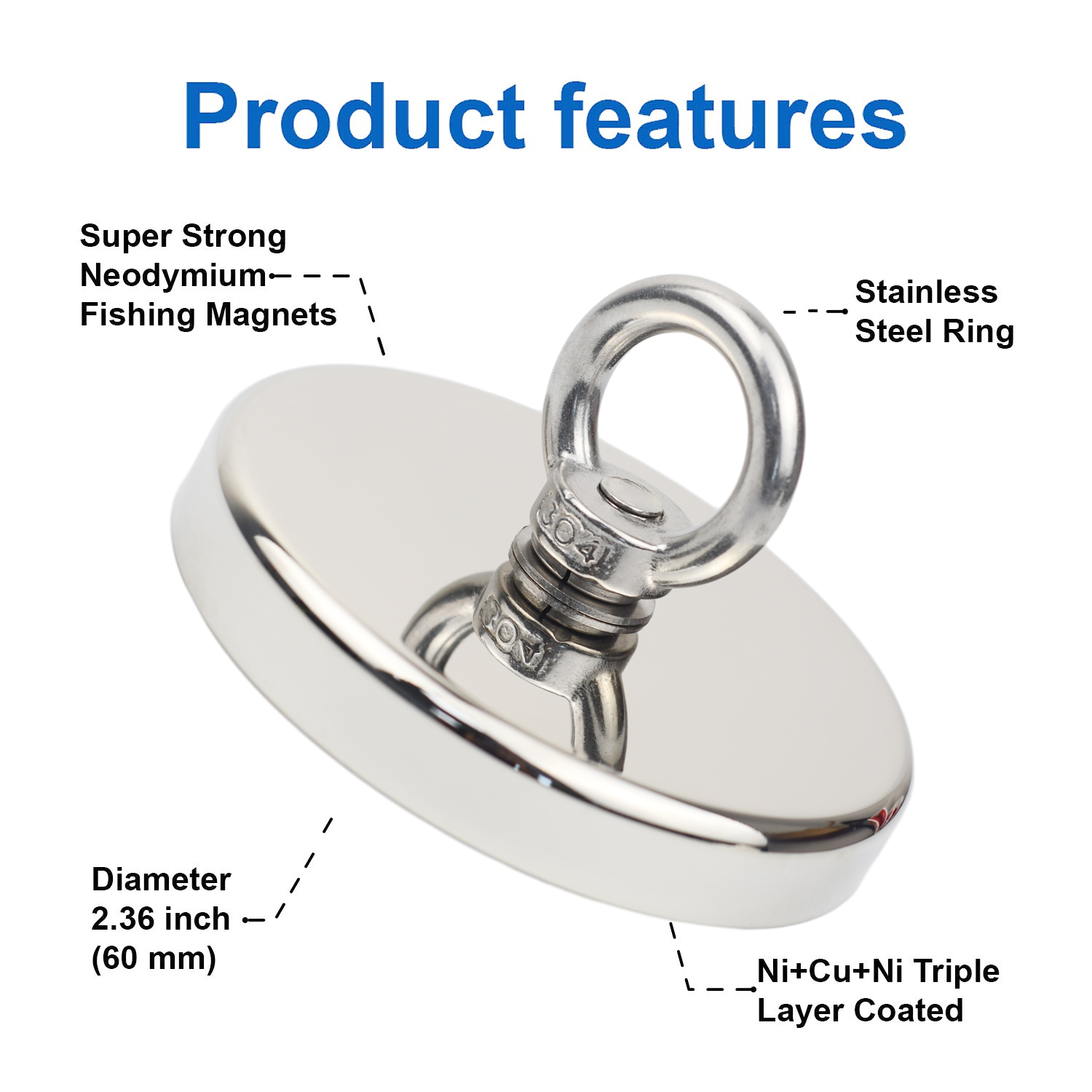 D90 プル最大 350 キロ超強力ネオジム釣りマグネットフ - Fishing Hook Stainless Steel のレビューと価格