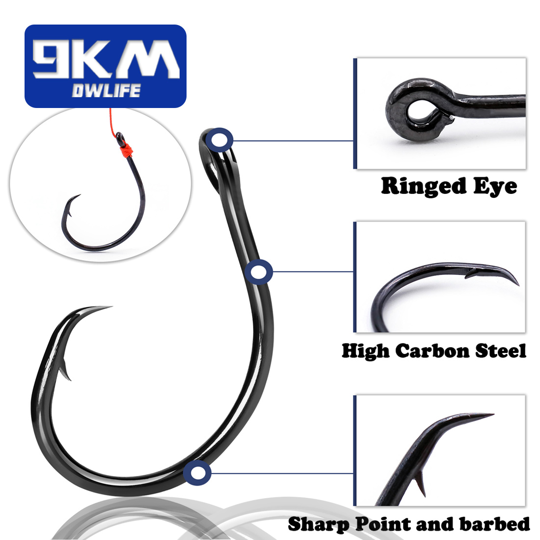 9KM 25-50個入り インラインワイドギャップサークルフ - Fishing Hook Circle のレビューと価格