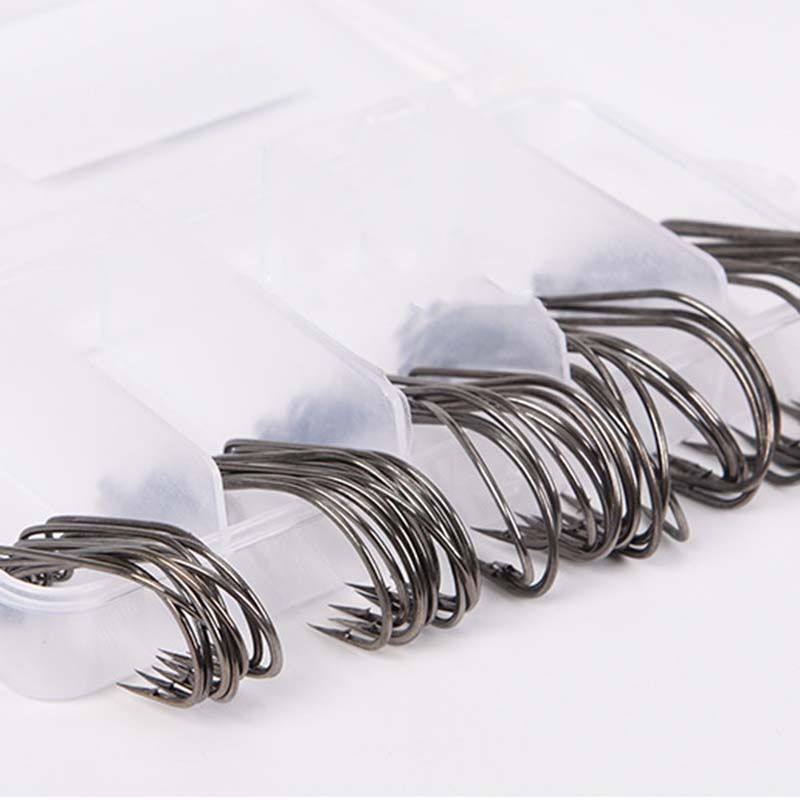 50個入り/箱 高炭素鋼製釣り針 オフセットワイドギャップバ - Fishing Hook Box のレビューと価格