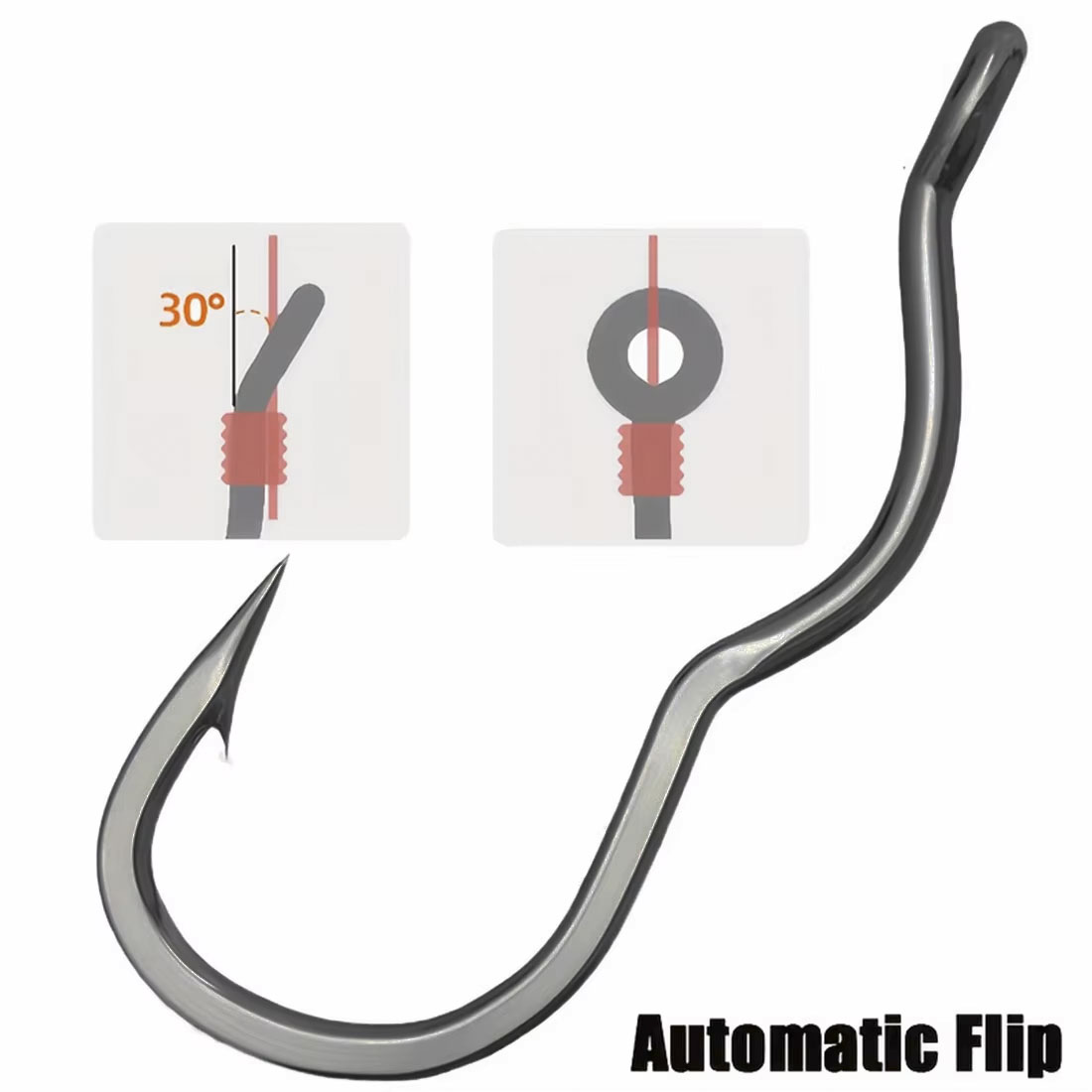 50 個の耐久性のある自動フリップ高炭素鋼釣り針、目付き滑り - Fishing Hook Circle のレビューと価格
